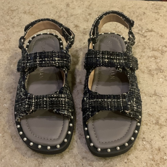 NWOT Stuart Weitzman Zoe Lift Embellished Tweed Sandals Size 7 (37.5) - Picture 5 of 13